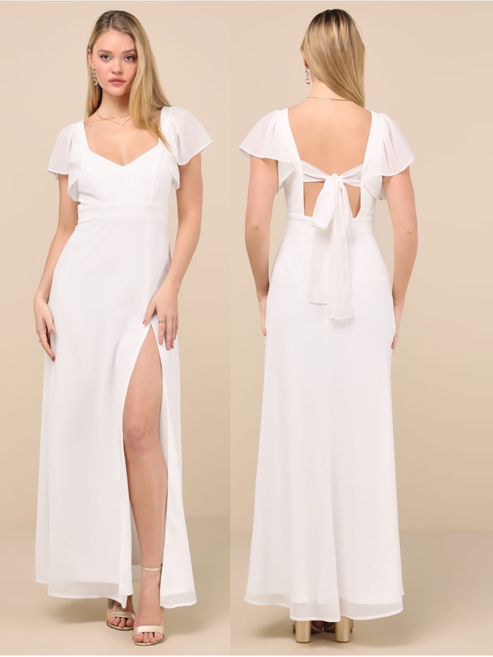 LULUS Chiffon Empire Waist Flutter Sleeve Back Tie Cottagecore Fairytale Dress S